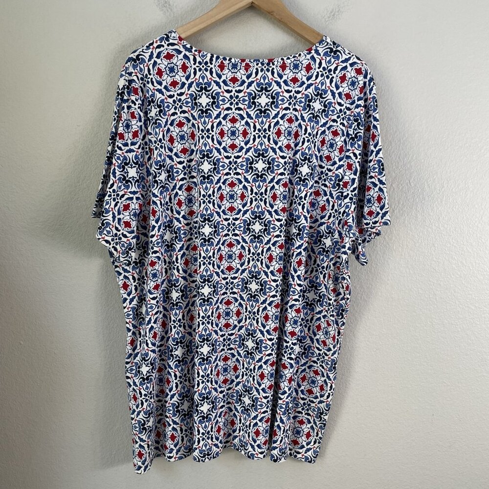 Croft & Barrow‎ Shirt Womens 3X Red Blue White Geometric Classic Tee Cotton Top - Picture 9 of 10